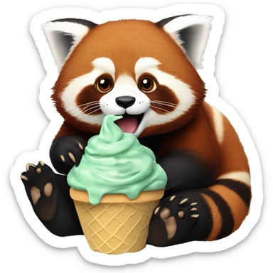 1 chubby extra large realistic Red panda eating mint chocolate chip ice cream  sticker