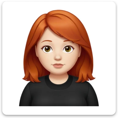 Mujer pelirroja medianamente gordita con el cabello un poco ondulado y lacio, con ropa negra sticker