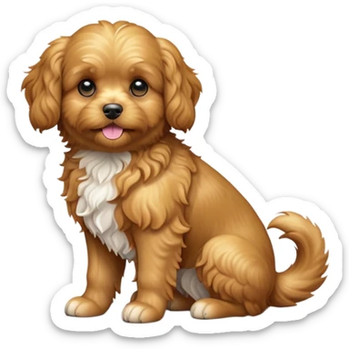 cinematic-[cavoodle dog]-realistic-full-body-sitting-emoji,-tail-resting-loosely-beside-its-paws,-head-tilted-dramatically,-wavy-[golden]-fur,-simplified-yet-realistic-focused-features,-highly-detailed,-glowing-with-an-almost-sarcastic-glow sticker