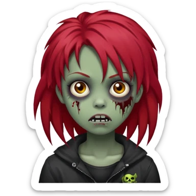 Girl, zombie, red hair, long, emo, shaggy, dark, spooky, creepy expression sticker