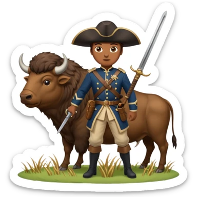 colonial soldier slaying a buffalo with a sword sticker