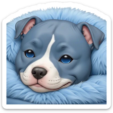 Meme-Worthy Cute Sleeping Blue Staffordshire Bull Terrier Portrait Emoji, Head resting peacefully with a contented smile, showcasing a delightfully compact build and a luxuriously soft blue Fur, eyes shut in a serene nap, Simplified yet hilariously adorable features, highly detailed, glowing with a soft, drowsy light, high shine, relaxed and utterly lovable, stylized with an air of playful laziness, bright and heartwarming, soft glowing outline, capturing the essence of a comically sleepy guardian, so meme-worthy it feels like it could instantly become the next viral sensation of adorable slumber! sticker