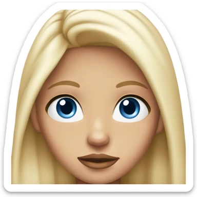 Tanned blonde girl with long hair and blue eyes, big pink lips in a white top sticker