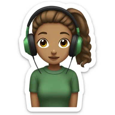 lofi girl with green sweater, brown ponytail and black headphones  sticker