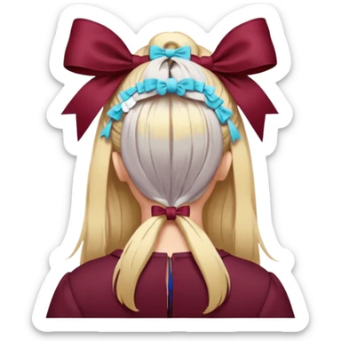 A burgundy bow in blond hair from the back sticker