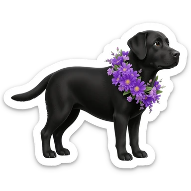 Black lab with purple flowrrs sticker