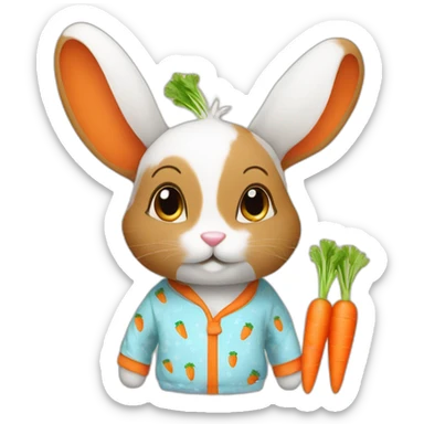 cute rabbit dressed with carrots printed on his pajamas sticker