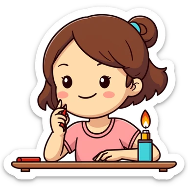 Very happy Girl with brown hair, in love with a table lighter  sticker