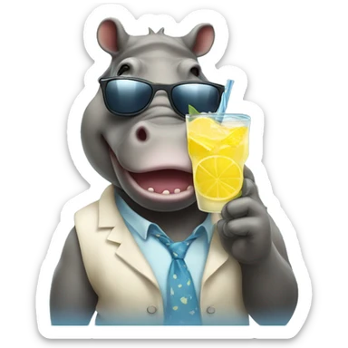 Hippoptamus with a sunglasses while drinking a lemonade sticker