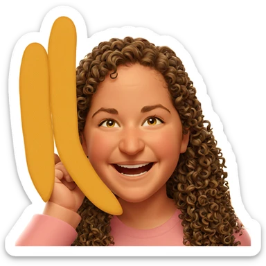 smiling girl with curly hair sticker