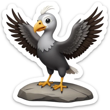 a vulture — large bird with dark brown feathers, bald WHİTE head, curved beak and sharp eyes — standing proudly on a rock — wings slightly open — realistic yet cute cartoon emoji look, clean lighting, soft shadows. sticker