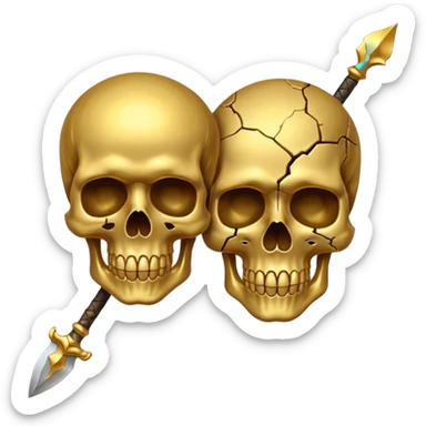 golden skull explode in half by a spear sticker