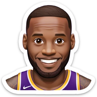 LeBron James face with a big smile and Lakers purple and gold colors sticker