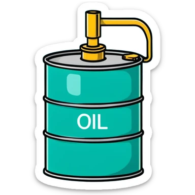 Oil barrel labeled OIL, minimalist design with soft gradients in sky blue, teal green, white, and light gray sticker