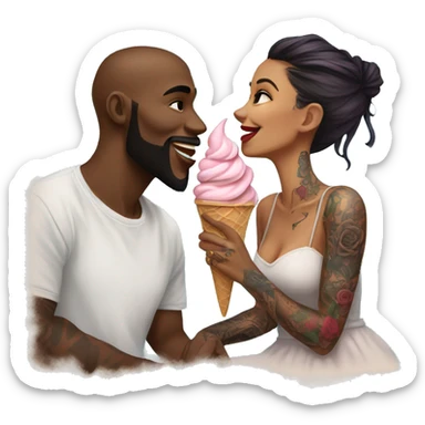 Romantic ice cream date for beautiful tattooed couple sticker