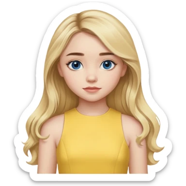 Sabrina Carpenter blue eyes, long blonde hair, yellow a-line dress sticker