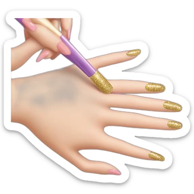 Finger nails being painted glitter sticker