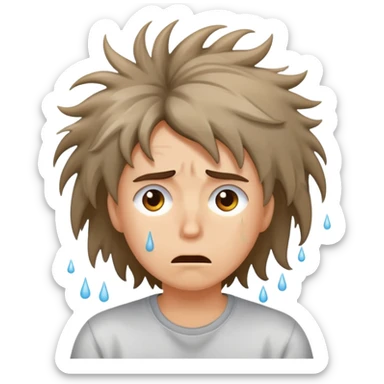 stressed person with messy hair and sweat drops sticker