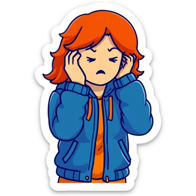 Redhead girl with mid length hair in blue jacket angry facepalm sticker