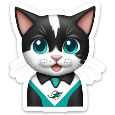 cute tuxedo cat in miami dolphins shirt sticker