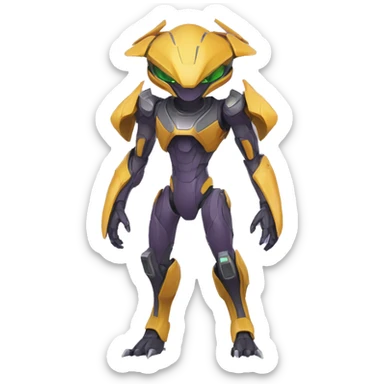 a Genesect-Raptor-Fakémon—hybrid with a futuristic visor-helmet full body sticker