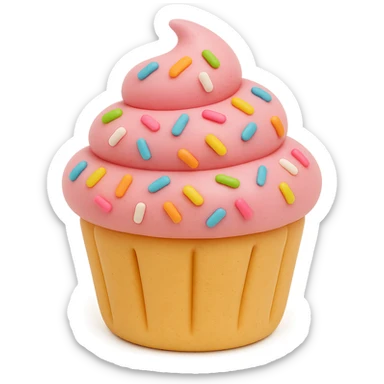 Add colorful sprinkles to the pink icing, keep the fondant cake art style and transparent background. sticker