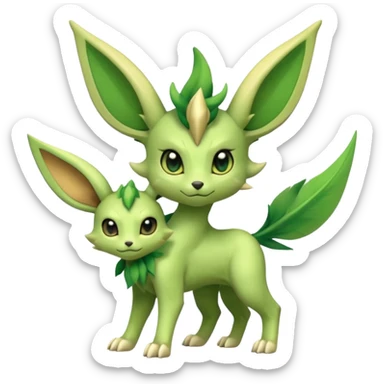 Kawaii cute cool feral Sprigatito-Leafeon-Scyther-Fakémon-hybrid (full body) sticker