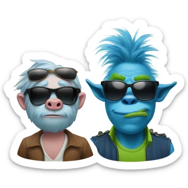 A pig man and a blue grinch with sunglasses sticker