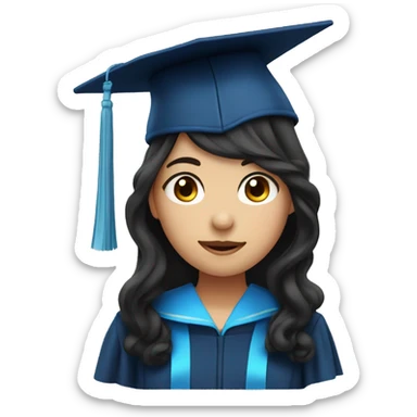asian girl wearing blue graduation cap with long curly black hair sticker
