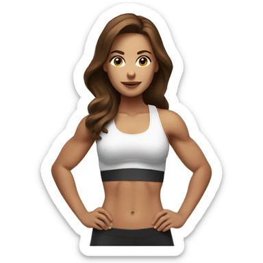 White beautiful fitness women with brown hair with dumbbells in their hands sticker