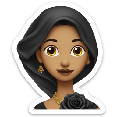 a beauitful Desi woman holding a black rose sticker