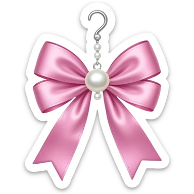 Pink bow with hanging pearl sticker