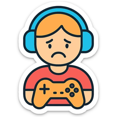 sad video gamer, expressive, modern icon style sticker