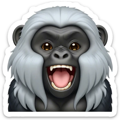 Cinematic Cute Yawning mountain Gorilla Portrait Emoji, Head tilted slightly with a dramatic, wide-open yawn, showcasing a formidable build with a silvery mane and drowsy, half-closed eyes, Simplified yet irresistibly adorable features, highly detailed, glowing with a soft, cozy jungle glow, high shine, relaxed yet expressive, stylized with a dash of whimsical primate charm, soft glowing outline, capturing the essence of a drowsy yet affectionate guardian that appears ready to stretch out for a nap! sticker