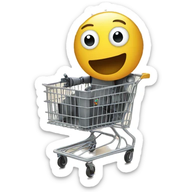 robot having fun inside a shopping cart sticker