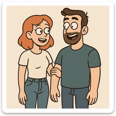 modern couple, two white people, male and female, flat cartoon style sticker
