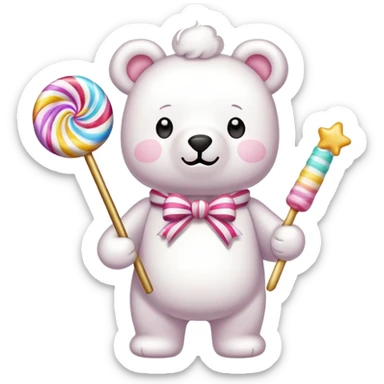 Marshmallow bear holding a candy wand sticker