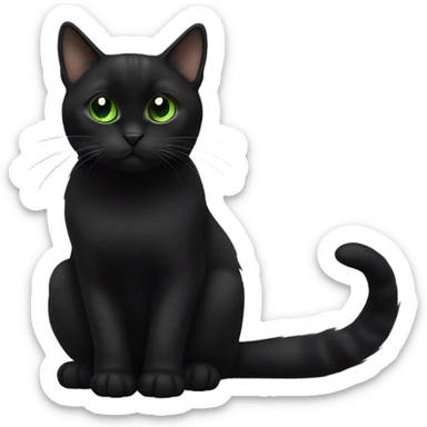 Black munchkin cat sitting with green eyes sticker