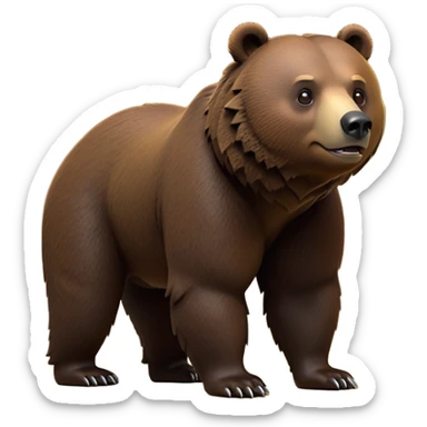 cinematic-[grizzly bear]-realistic-full-body-standing on all fours-emoji,-tail-tucked-close,-head-tilted-dramatically,-thick-[dark brown]-fur,-simplified-yet-realistic-focused-features,-highly-detailed,-glowing-with-an-almost-sarcastic-glow sticker