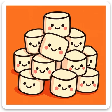 a pile of cute marshmallows, cartoon style, smiling faces sticker