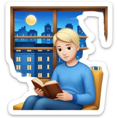 Apartment Windows with person reading + blue light. sticker