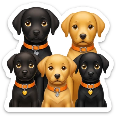 1 black labrador with yellow collar, 1 black labrador with orange collar, 2 dogs in 1 picture sticker