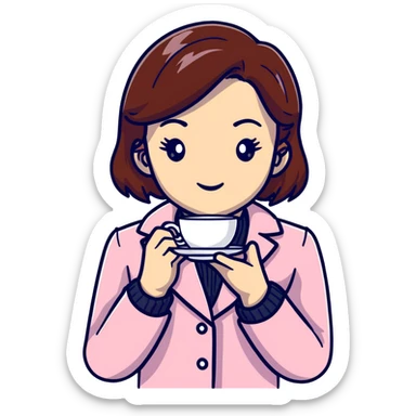 Stylish British girl with anatomically correct hands elegantly holding teacup sticker