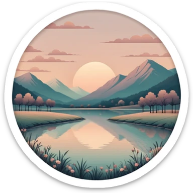 Dull-colored dusky romantic vintage aesthetic  landscape circle  sticker