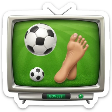 TV with human feet, playing football with the Earth sticker