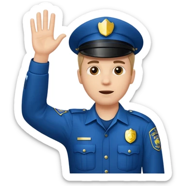 a white police man with one hand up telling the traffic to stop sticker