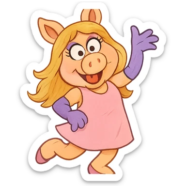 Miss Piggy with cross eyes, cute and silly, light background, fun pose sticker