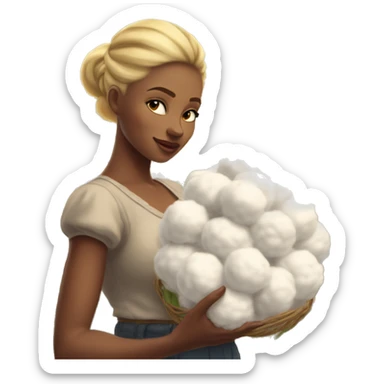 Down to earth, beautiful, southern woman, standing in a cotton field with blonde hair pulled up in a bun, bending at the waist to intimately pick up a piece of cotton sticker