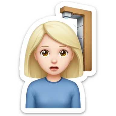 girl banging her head into wall sticker