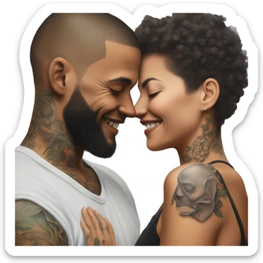 Loving intimate moment between lovers, photo Realistic Couple with tattoos  sticker